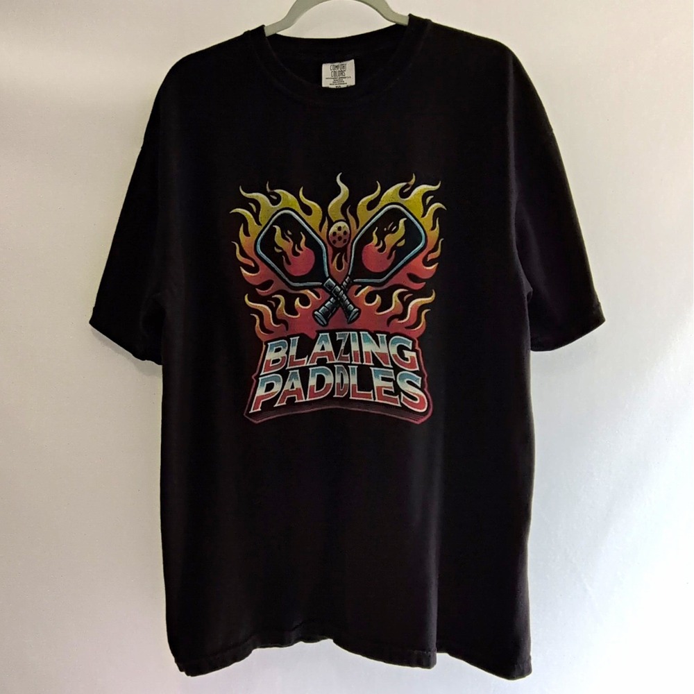 Comfort Colors Men's Black Graphic T-Shirt Cotton XL Crew Neck "Blazing Paddles"